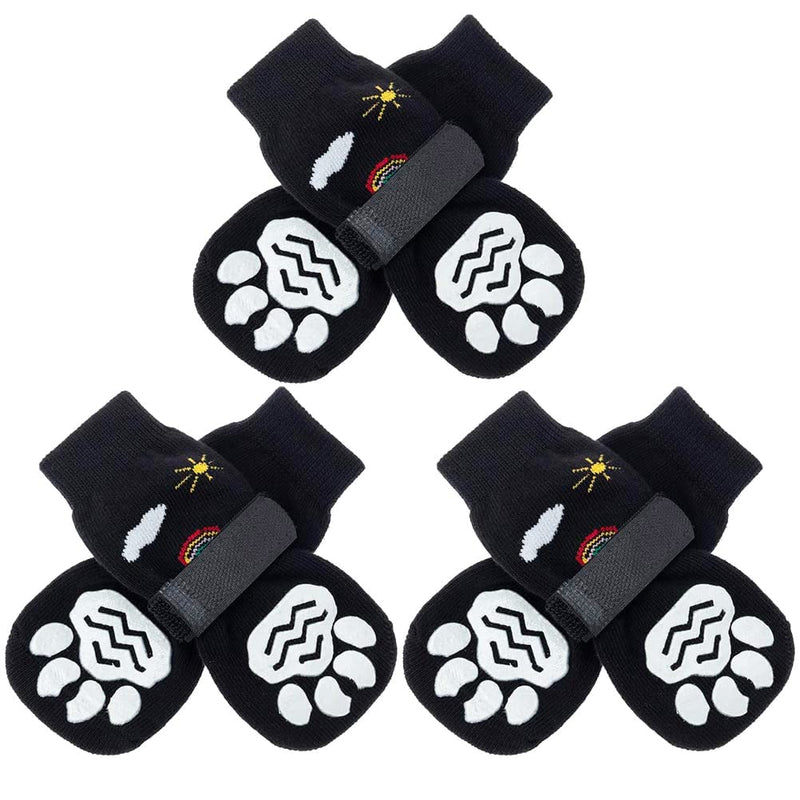 PUPTECK Double Sides Anti-Slip Dog Socks, 3 Pairs Soft Paw Protector with Adjustable Straps, Strong Traction Control for Indoor Hardwood Floors Large (Pack of 6) Black(Rainbow) - BeesActive Australia