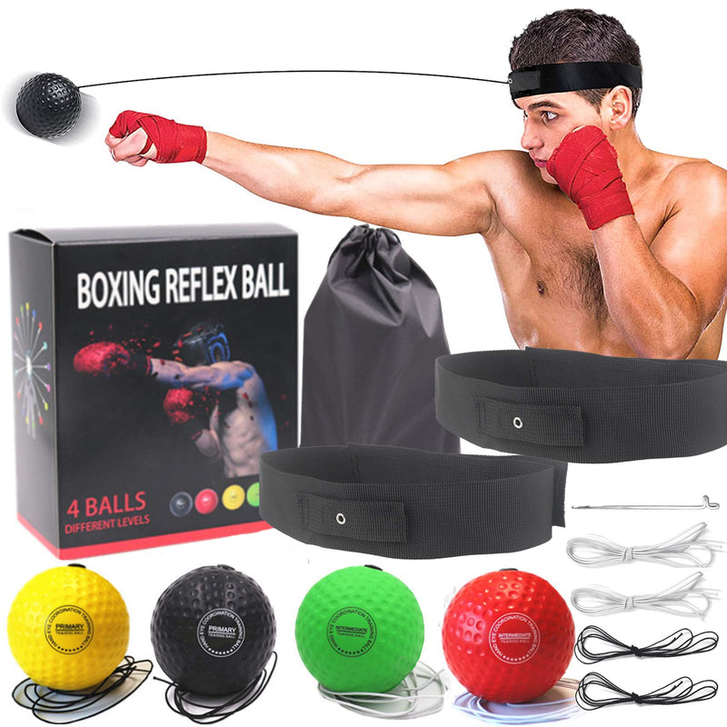 Boxing Reflex Ball - React Reflex Balls with Adjustable Headband and Carry Bag - Boxing Equipment for Agility, Punching Speed, Fight Skill and Hand Eye Coordination Training for Kids and Adults Family Pack - Green/Red/Yellow/Black + 2 Headbands - BeesActive Australia