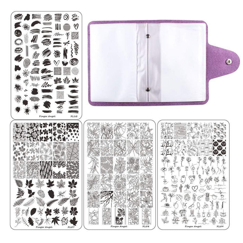 FingerAngel 4PCS XL Nail Art Stamp Plates With Stamping Image Plates Collection Manicure Tools Plate Organizers XL07-10 - BeesActive Australia