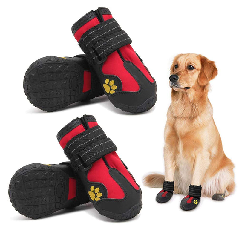PK.ZTopia Dog Boots, Waterproof Dog Boots, Dog Rain Boots, Dog Outdoor Shoes for Medium to Large Dogs with Two Reflective Fastening Straps and Rugged Anti-Slip Sole (Black 4PCS). Size 8: (3.35"x2.95")(L*W) for 74-88 lbs Red - BeesActive Australia