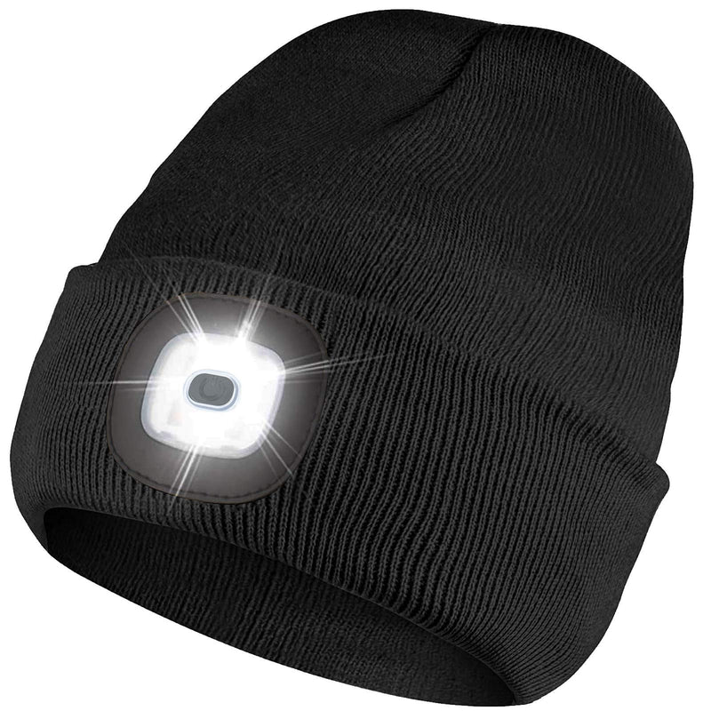 LED Beanie Hat With Light, USB Rechargeable, Headlamp Cap Adjustable Brightness, Unisex Winter Warmer Knit Hat with Light for Men and Women, Camping Accessories, Outdoor Activities (Black) Black - BeesActive Australia