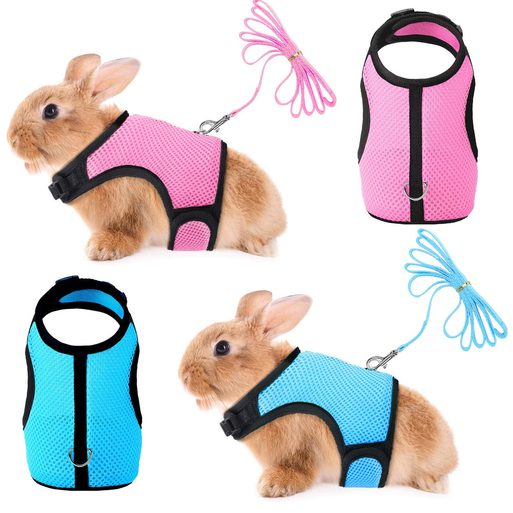 SATINIOR 2 Pieces Bunny Rabbit Harness with Leash Cute Adjustable Buckle Breathable Mesh Vest for Kitten Puppy Small Pets Walking Medium Blue, Pink - BeesActive Australia