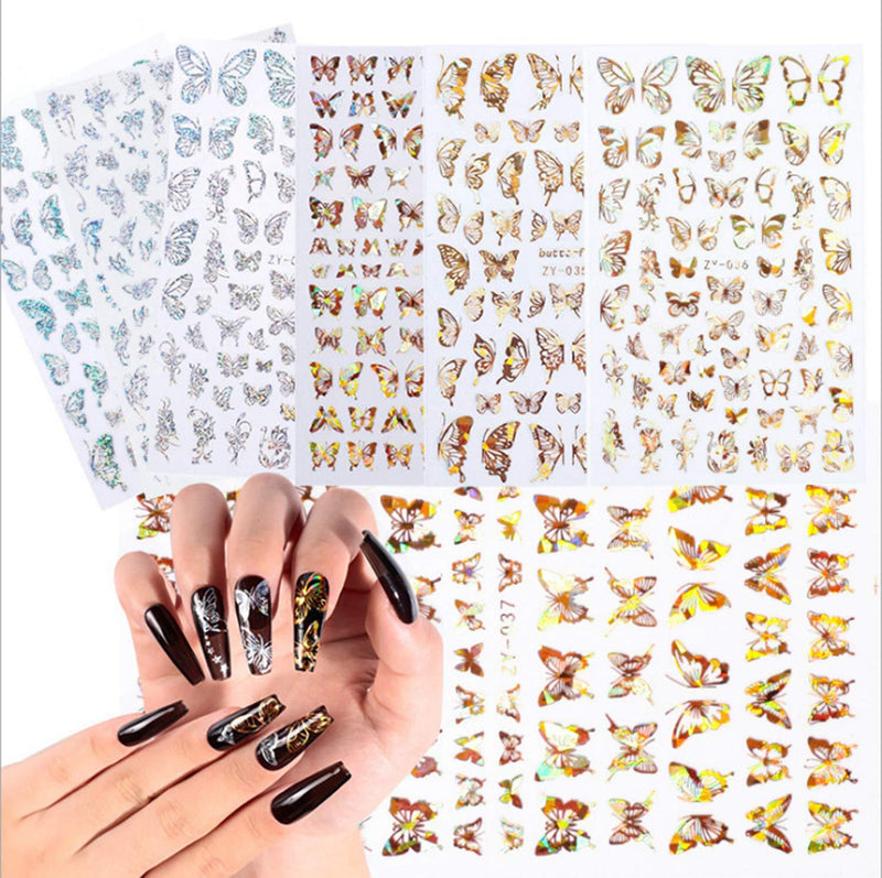 8 Sheets Butterfly Gold Sliver Nail Sticker and 30 Sheets Small Size Starry Nail Art Decal Sticker - BeesActive Australia