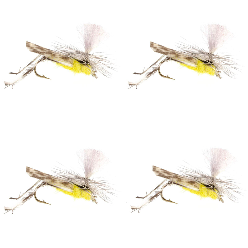 The Fly Fishing Place Yellow Body Poly Parachute Hopper High Visibility Grasshopper Dry Fly Fishing Fly - 4 Flies - Hook Size 10 - Hopper Dropper Indicator Fly - BeesActive Australia