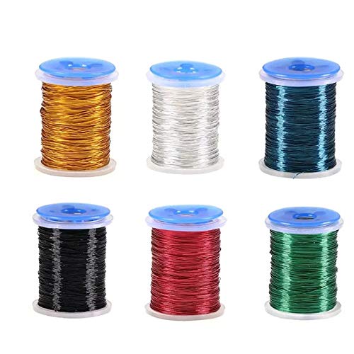 Greatfishing 0.1mm, 0.2mm, 0.3 mm Fly Tying Copper Wire Spoolet Fly Tying Materials Round Metal Thread for Larve Nymph Midge Streamer Flies C: 6 color/set 0.2mm copper wire - BeesActive Australia