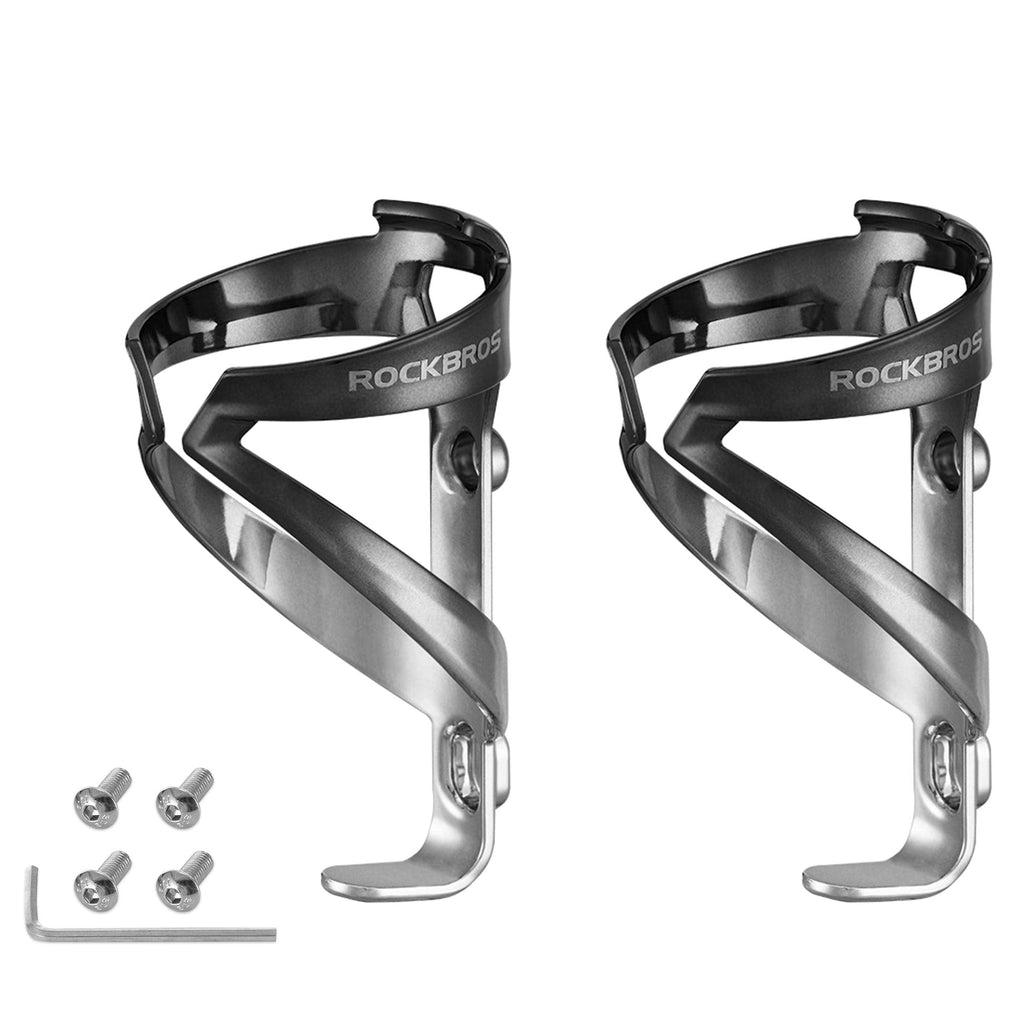 ROCKBROS Bike Water Bottle Holder Bicycle Bottle Cages Mount Lightweight Vacuum Plating PC Bike Cup Holder Brackets for Mountain and Road Bike Cycling Accessories for Outdoor Sports-2Pack Black Silver-KR03 - BeesActive Australia