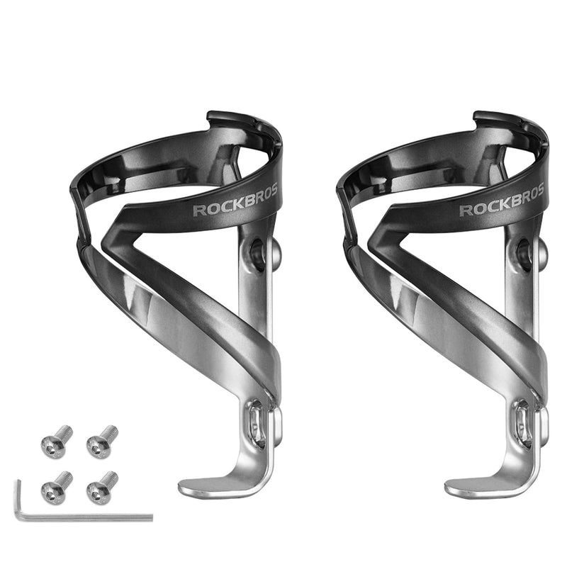 ROCKBROS Bike Water Bottle Holder Bicycle Bottle Cages Mount Lightweight Vacuum Plating PC Bike Cup Holder Brackets for Mountain and Road Bike Cycling Accessories for Outdoor Sports-2Pack Black Silver-KR03 - BeesActive Australia