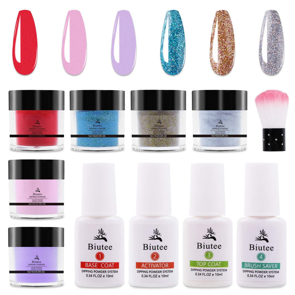 Dip Powder Nail Kit Starter with Glitter 6 Colors Acrylic Nail Dipping Powder Liquid Set with Top Coat and Base Activator, Nail Art Essential System for French Nail Manicure Set - BeesActive Australia
