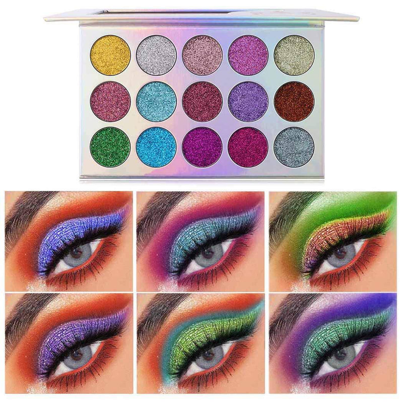 Kisshine Glitter Eyeshadow 15 Color Shimmer Eyeshadows Palette Party Metallic Colorful Highly Pigmented Party Eye Makeup Gift For Women and Girls - BeesActive Australia