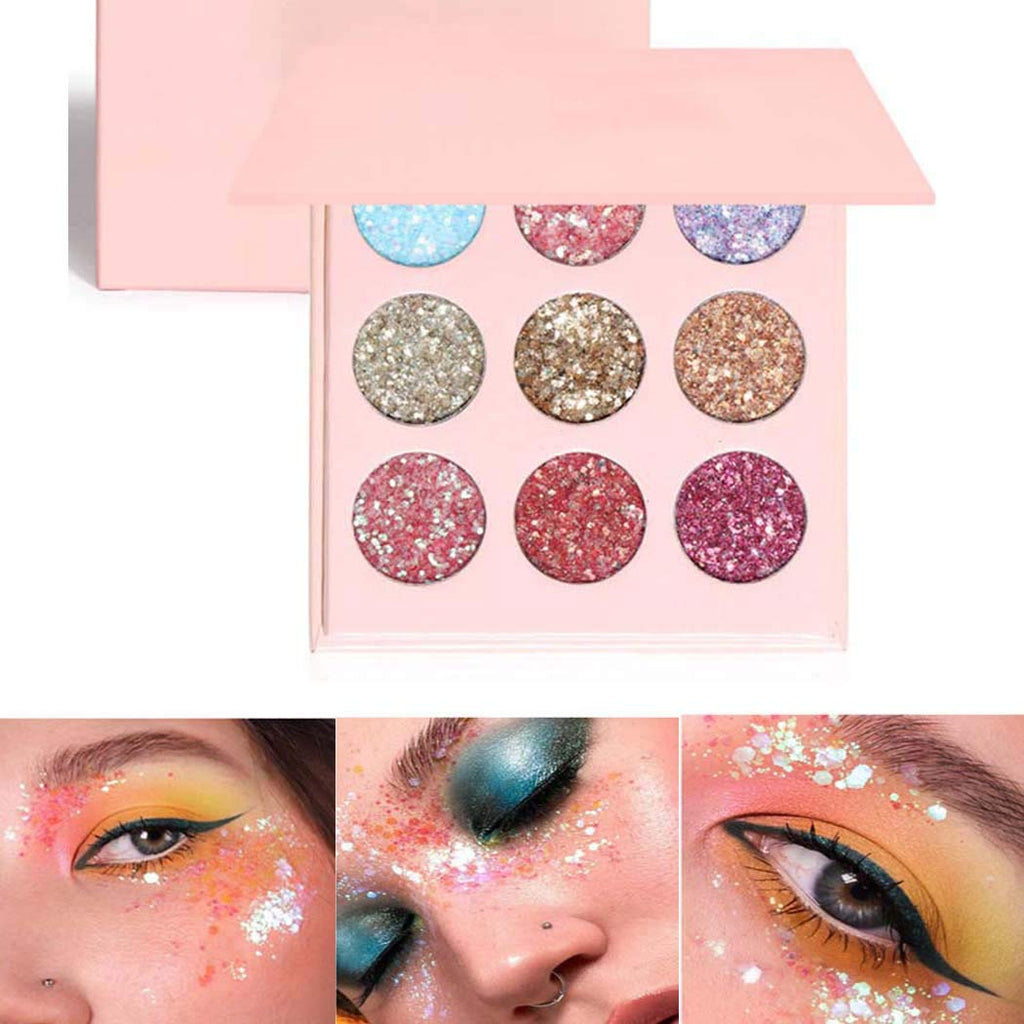 Kilshye Glitter Eyeshadow Palette Sparkle Shimmer Eye Shadow 9 Color Highly Pigment Eyes Shadows Waterproof Long Lasting Eyeshadows Professional Eye Make up for Women and Girls - BeesActive Australia