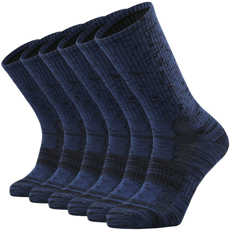 Sox Town Moisture Wicking Breathable Performance Combed Cotton Cushion Crew Socks Men 6 Pack Shoe Size: 6-12 Navy Blue - BeesActive Australia