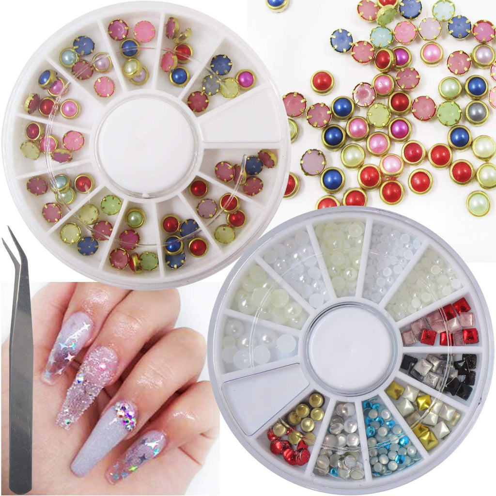 Mixed Color/Size Imitation Half Round Pearl Beads Flat Back Acrylic Nail Decorations Manicure Designs DIY Pearls Jewelry Accessory - BeesActive Australia