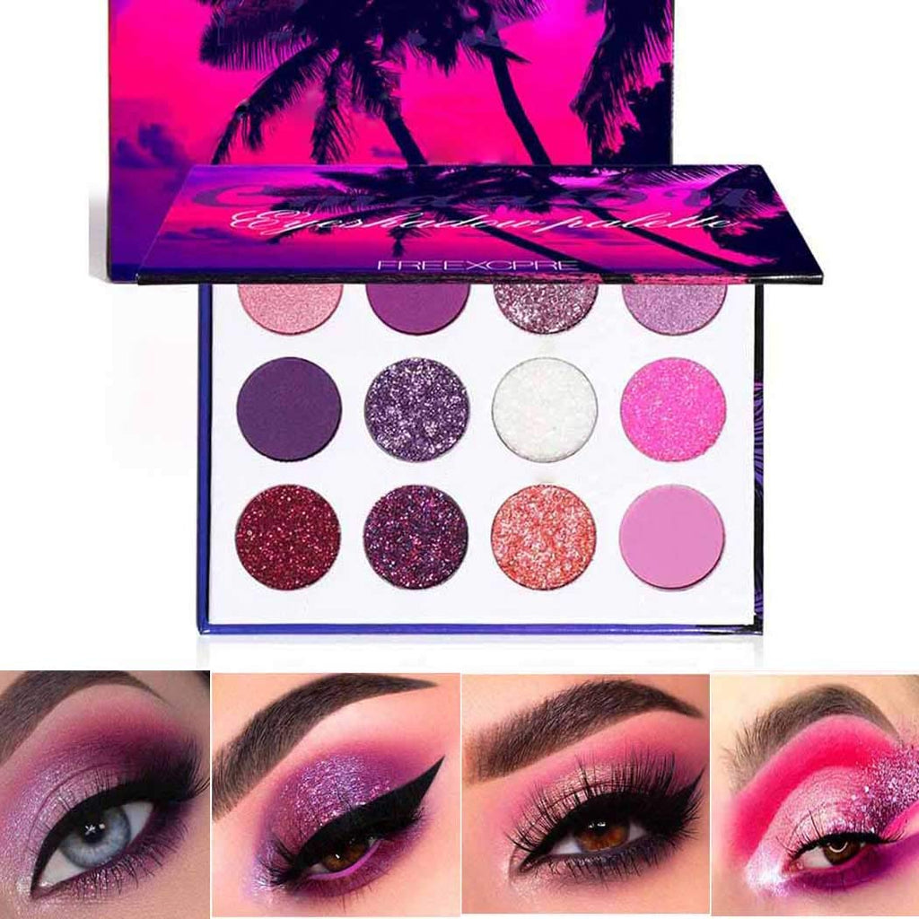 Kilshye Glitter Eyeshadow Palette Set Matte Eye Shadow Blend 12 Color High Pigmented Eyeshadows Makeup Purple Shimmer Eyes Cosmetics Gift for Women and Girls - BeesActive Australia