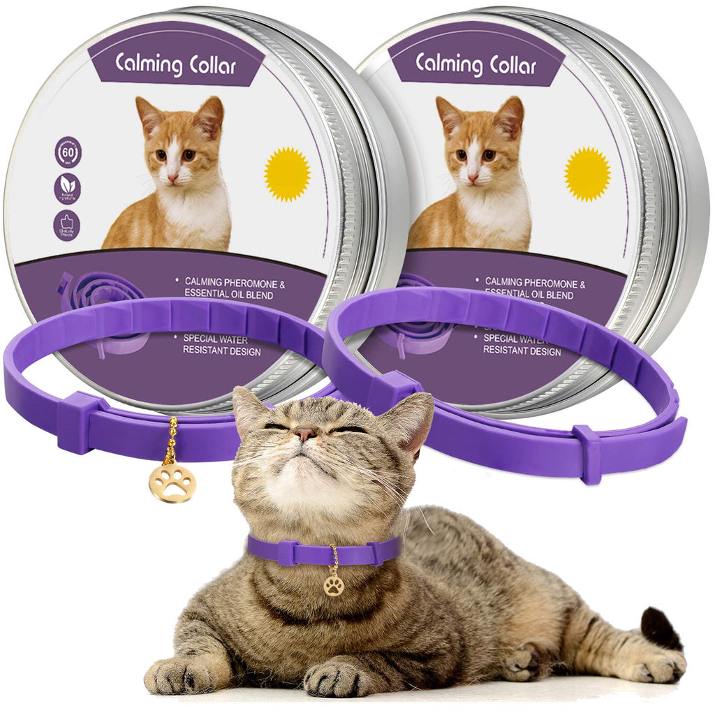 2 Pieces Calming Cat Collar Lavender Scent Relaxing Cat Collar Adjustable Longlasting Reduce Anxiety Cat Collar with Pendant for Puppy Cat Reduce Stress Aggression and Anxious Behavior, up to 15 Inch - BeesActive Australia