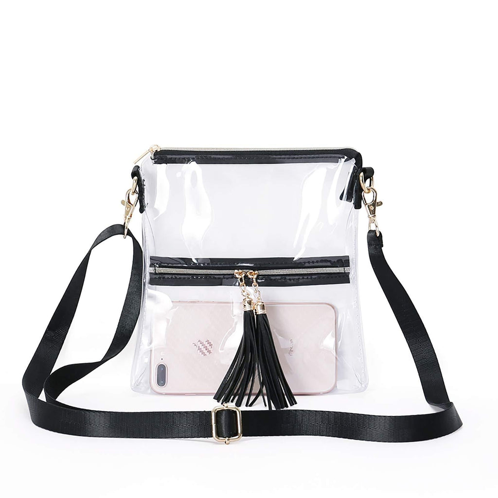 MOETYANG Clear Purse for Women Stadium Approved Transparent Crossbody Bag Tassel Black - BeesActive Australia