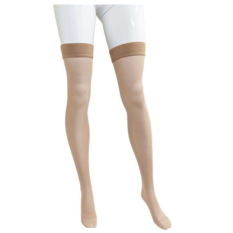 NuVein Sheer Compression Stockings for Women, 15-20 mmHg Support, Medium Denier, Thigh High, Closed Toe, Beige, Large - BeesActive Australia