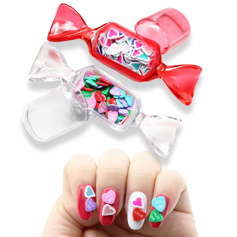 Valentine's Day Nail Fimo Heart Nail Art Slices with 2 Reusable Candy Wrap Containers - BeesActive Australia