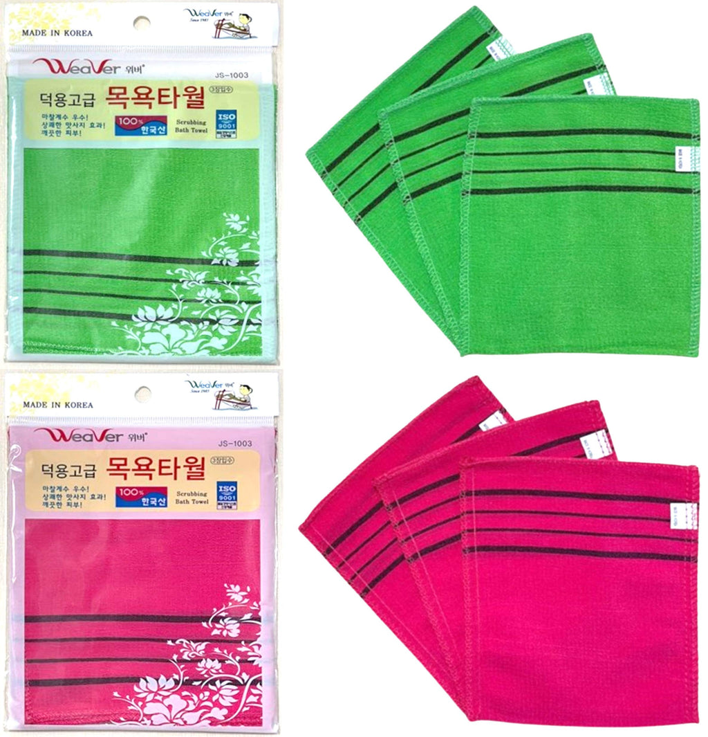 DAE YOUNG Genuine Advanced Korean Italy Towel, Asian Exfoliating Bath Washcloth, Color (Green 3pcs, Red 3pcs) 6pcs - BeesActive Australia