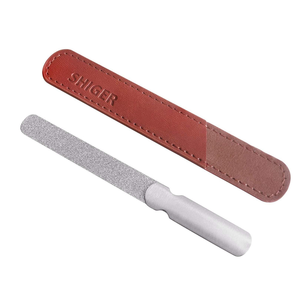 SHIGER Professional Double Sided 180 Diamond Grits Nail File with Case Stainless Steel Anti-Slip Handle Stainless Steel Easily Grinding for Finger Toe Natural Acrylic Nails Salon/Home/Travel(1 PACK) 1 PACK - BeesActive Australia