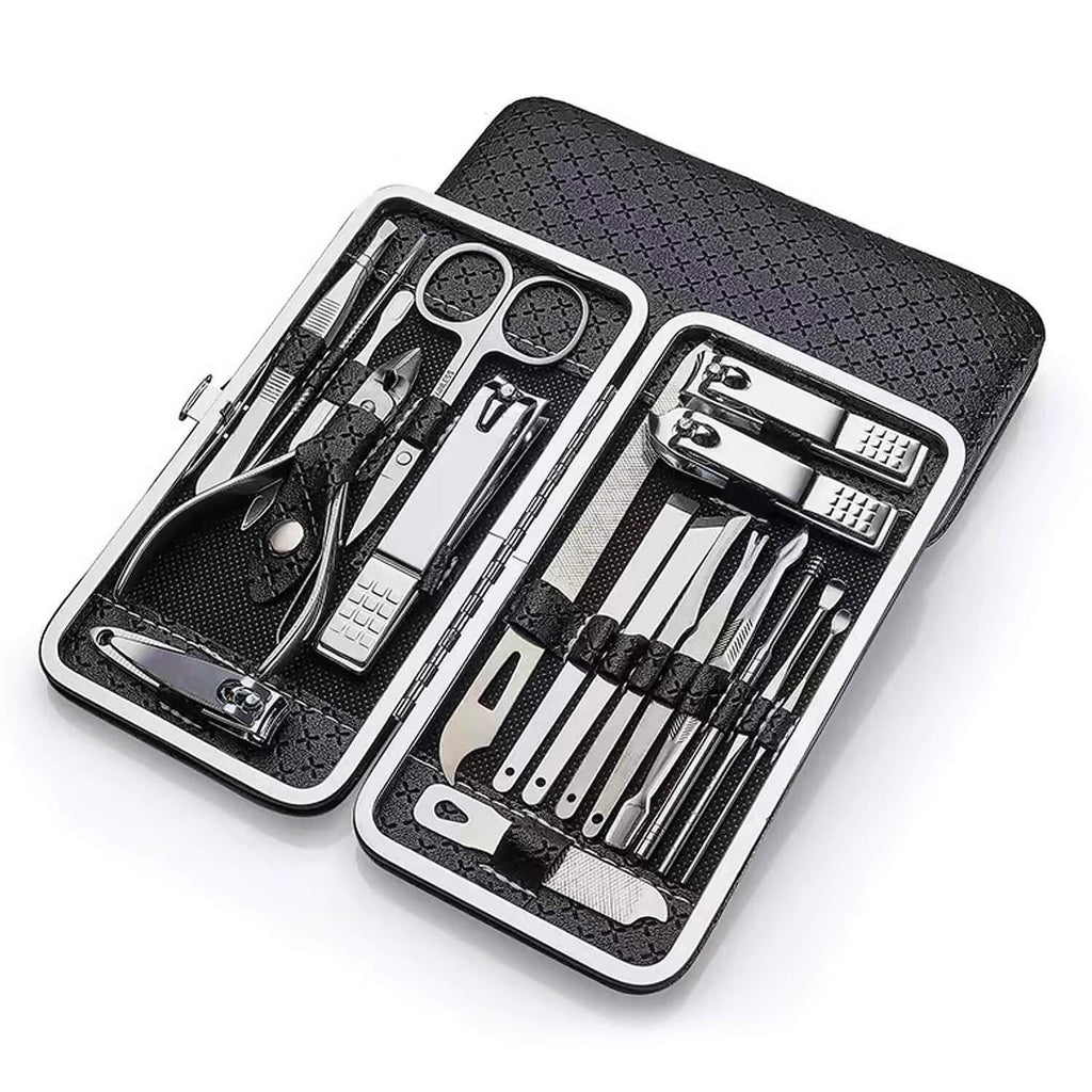 Nail Clippers Set, Manicure Set for Men, Manicure Pedicure Kit, Stainless Steel Professional Grooming Kits, 19 in 1 Nail Care Tools with Black Leather Case - BeesActive Australia