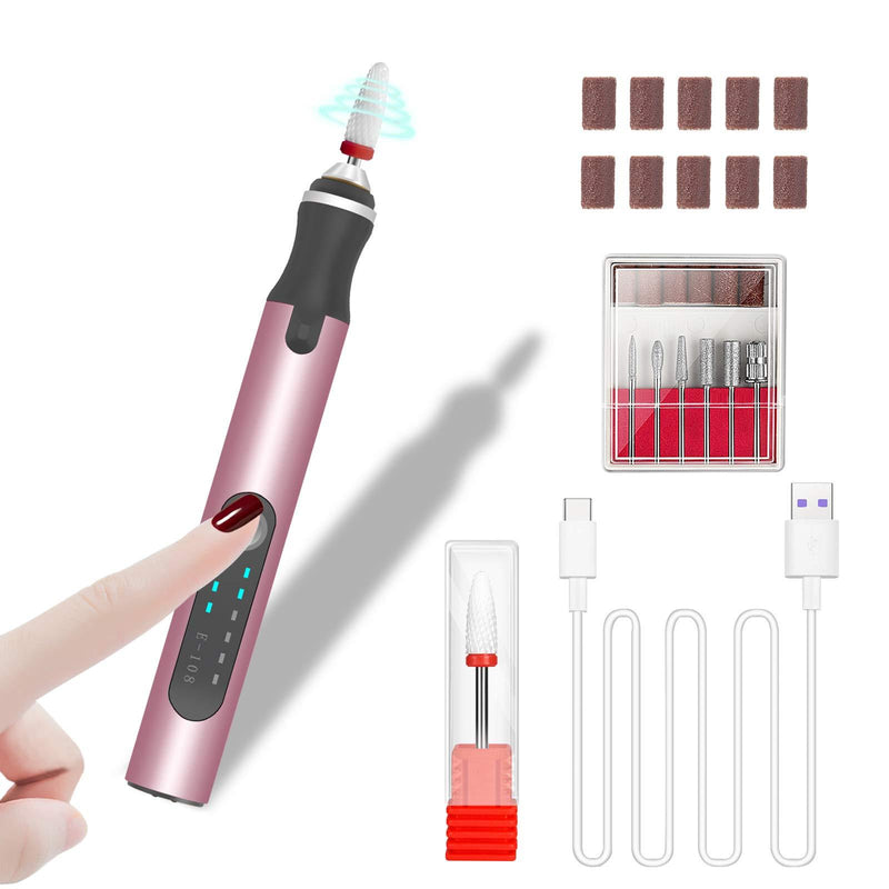 Electric Nail Drill, Cordless Aryclic Nail File Machine for Manicure Pedicure Professional Salon Nail Tool Kit with Metal & Ceramic Drill Bits MJB-pink - BeesActive Australia