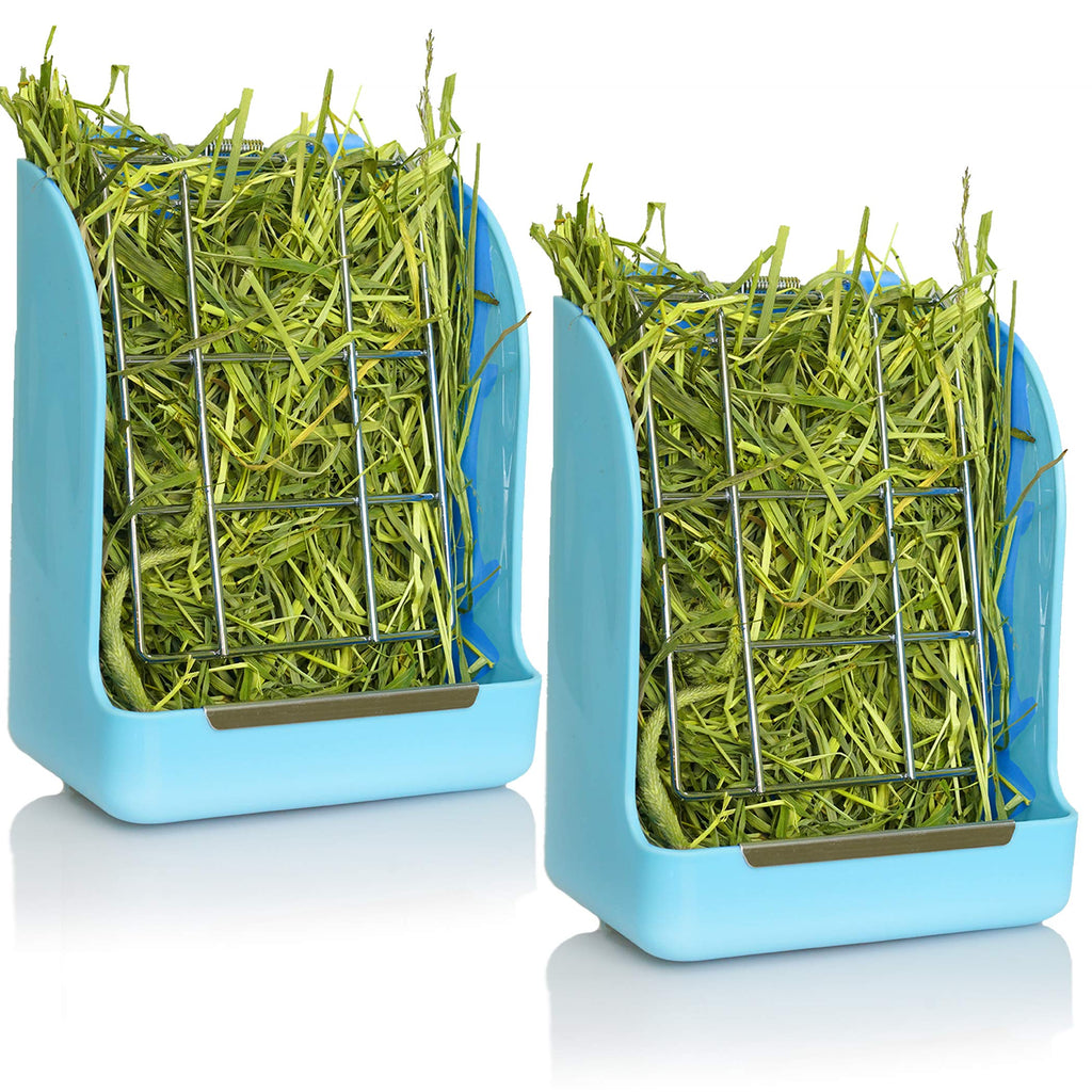 CALPALMY Hay Feeder for Rabbits, Guinea Pigs, and Chinchillas - Minimize Waste and Mess with 5 1/2" x 3" x 7 3/8" Hanging Alfalfa and Timothy Hay Dispenser Blue - BeesActive Australia