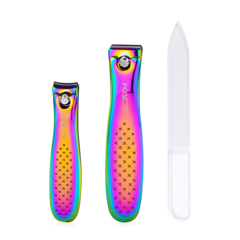 Rolabling Nail Clippers Kit Fingernail Cutter and Toenail Cutter Glass Nail File Colorful Rainbow Stainless Steel Nail Trimmer Nail Care Pedicure and Manicure Nail Tool Set 3Pcs - BeesActive Australia