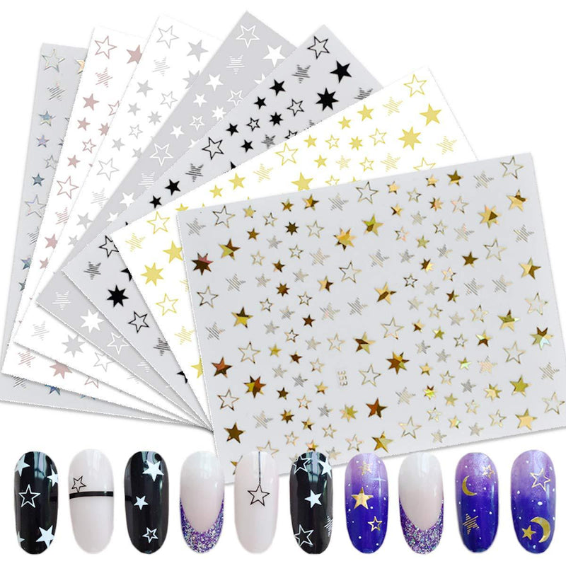 Star Nail Art Stickers 7 Sheets 3D Self-Adhesive Nail Art Decals Holographic Laser Nail Art Supplies Nail Slider Stars Stickers Glitter Shiny DIY Decoration Design Manicure Tips - BeesActive Australia