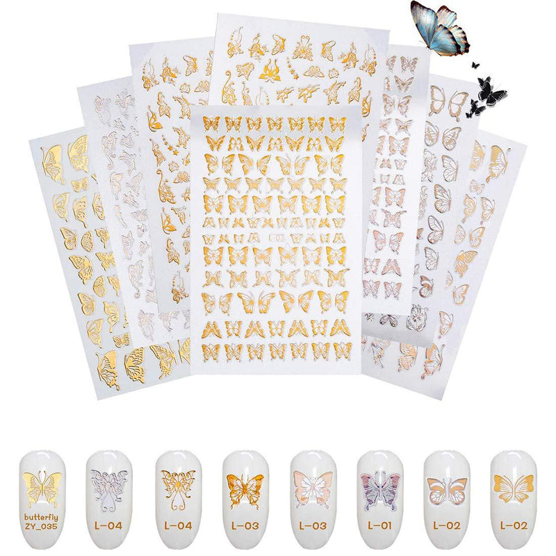 Butterfly Nail Art Stickers 10 Sheets Acrylic Holographic 3D Laser Gold Silver Butterfly Nail Art Decals for Women Girls DIY Designs Manicure Tips Decoration Accessories - BeesActive Australia