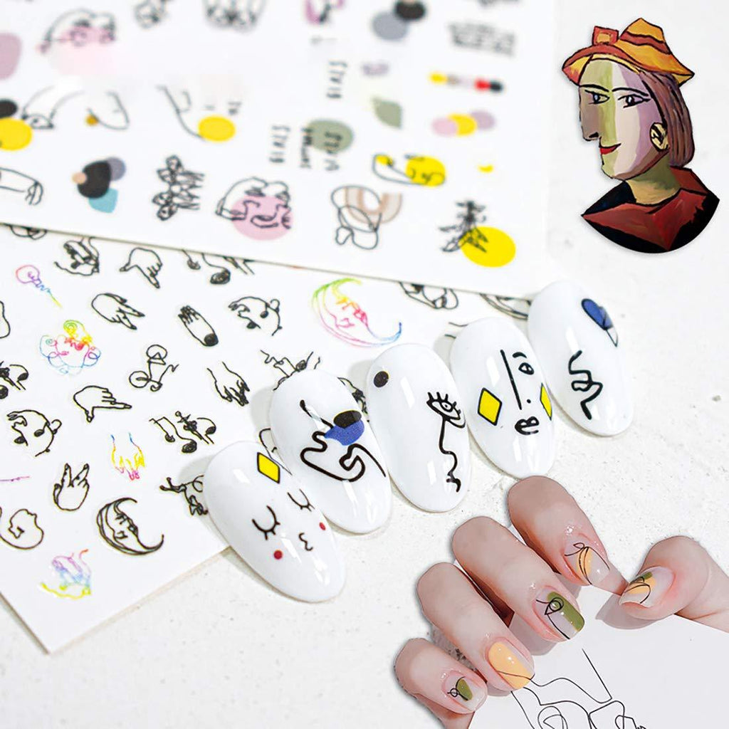 Nail Stickers 6 Sheets Cartoon Self-Adhesive Nail Art Decals Black White Graffiti Princess Design for Women Girls DIY Decoration Manicure Tips Supplies - BeesActive Australia