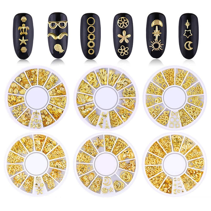 Metal Nail Art Rhinestones 6 Wheels Mixed Sparkle Nail Studs 3D Punk Heart Star Moon Triangle Rivets for Modern Women Manicure Tips Decorations Accessories and Supplies - BeesActive Australia