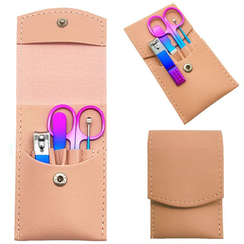 SHICEN Manicure Set, Professional Women Nail Clippers Kit 4PCS， Stainless Steel Nail Cutter Care Tools Professional Grooming Kits, PU Leather Travel Case （Colorful） - BeesActive Australia