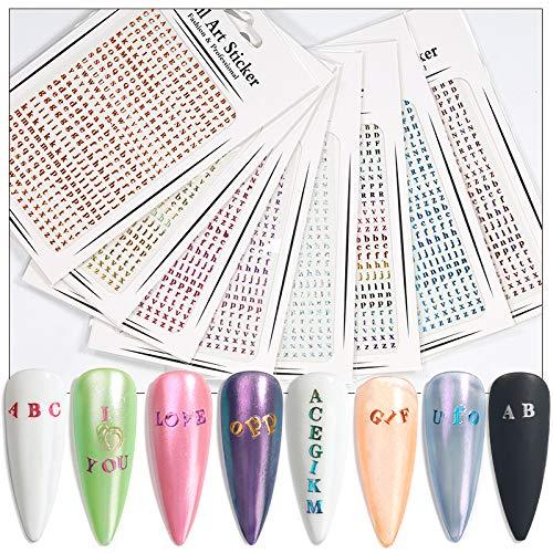 Holographic Letter Nail Art Stickers 8 Sheets English Alphabet Nail Art Decal Gummed Adhesive Letter Nail Stickers for Women Girls DIY Manicure Tips Nail Art Salon Home Decoration - BeesActive Australia