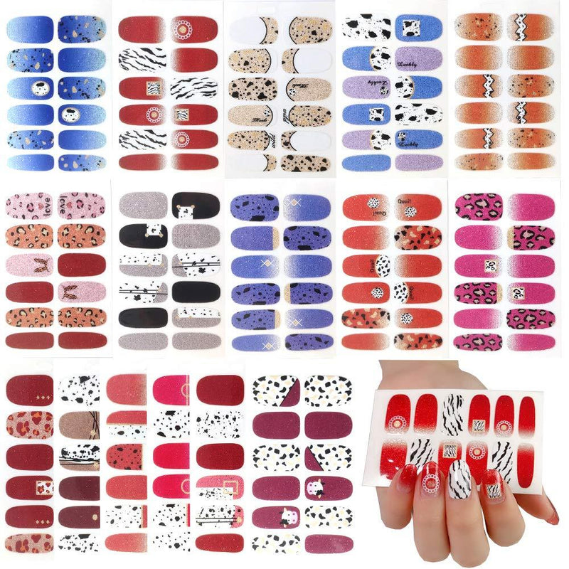 227 Pieces Nail Polish Sticker Full Wrap Nail Art Sticker,Leopard Self-Adhesive Nail Art Decal Strip,Colorful Manicure Kits Nail Decals with 3 Nail File for Women Girls Kids DIY（16 Sheets） - BeesActive Australia
