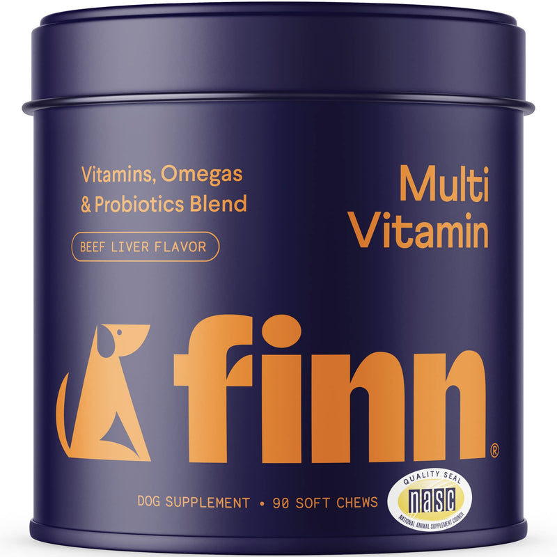 Finn All-in-1 Dog Multivitamin - Everyday Vitamin Supplement for Dogs with Probiotics, Omega-3s, Glucosamine + Chondroitin | Gut & Immune Health, Joint Support, Heart Health | 90 Soft Chew Treats - BeesActive Australia