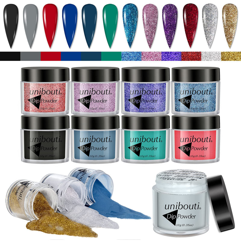 Dip Powder Nail Kit 12 Colors Refill Set Black Red Gray Blue Green Sliver Gold Glitter/Sparkle Color Dipping Powder Starter System, Not Including Liquid Set Base Activator and Top Coat - BeesActive Australia