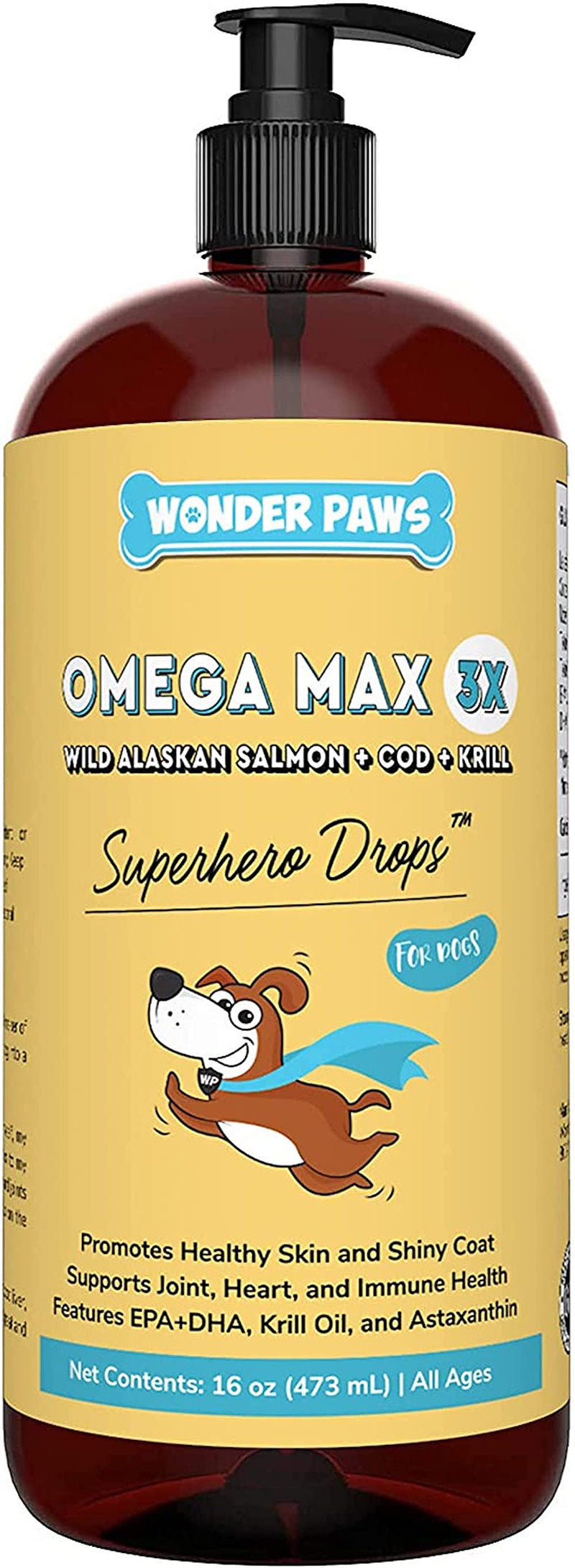 Wonder Paws Fish Oil For Dogs - Omega 3 For Dogs From Alaskan Salmon, Cod & Krill Oil - EPA DHA Fatty Acids - Less Shedding & Itching - Skin, Joint, Immune & Heart Health - 16 oz Pet Liquid Supplement - BeesActive Australia