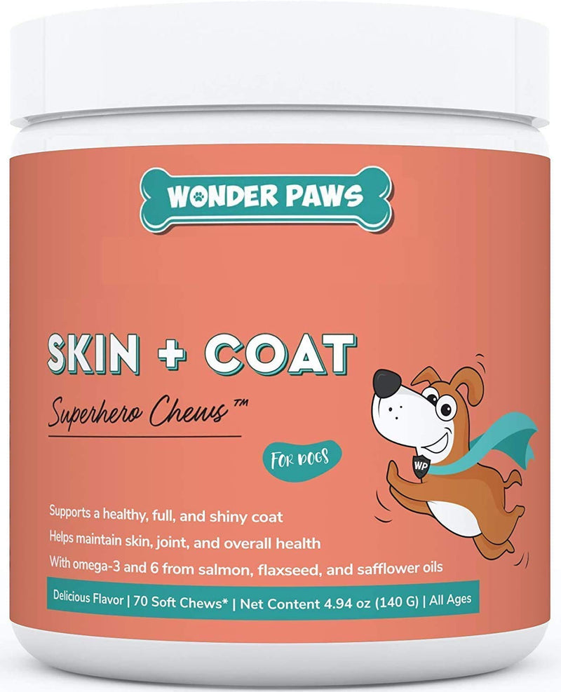 Wonder Paws Skin & Coat Supplement for Dogs with Salmon Oil, Omega 3 & 6, EPA & DHA, Promotes Healthy Skin and Coat, Itchy Relief, Joint and Overall Health, Delicious Flavor, 70 skin & coat Soft Chews - BeesActive Australia