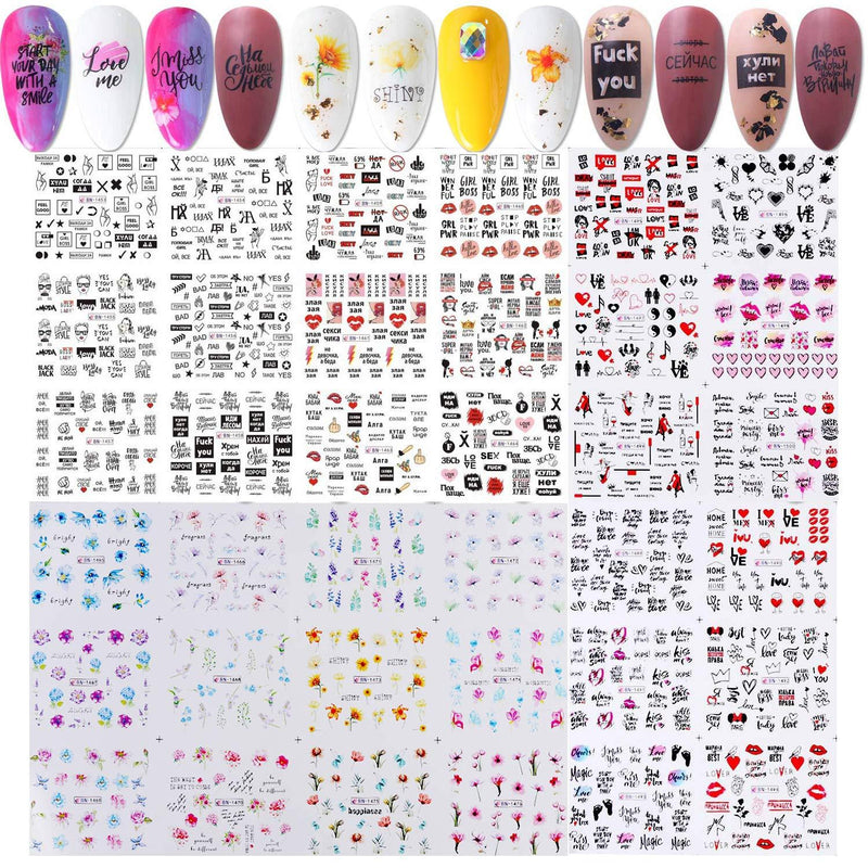 36 Sheets Fashion Nail Stickers Decals Water Transfers Flower Love Lips Letters Sexy Woman Love Couple Nail Sticker Design for Women Girls Valentine's Day Decoration Manicure Tips - BeesActive Australia