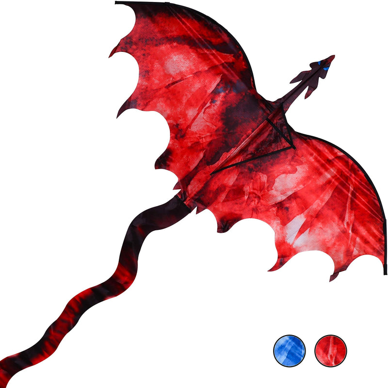JEKOSEN Fiery Dragon 54" Huge Kite for Kids and Adults Easy to Fly Single Line String with 160" Tail for Beach Trip Park Family Outdoor Games and Activities - BeesActive Australia