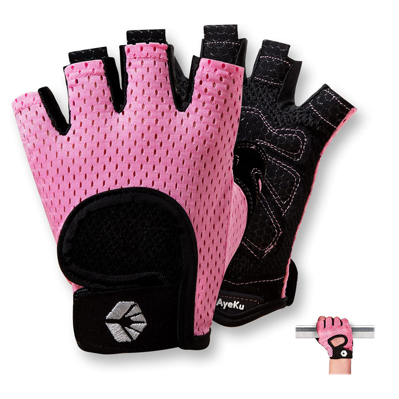 AyeKu Workout Gloves for Men & Women Gym Exercise Gloves Fingerless Gloves Full Palm Protection, Breathable & Non-Slip Pink Large - BeesActive Australia