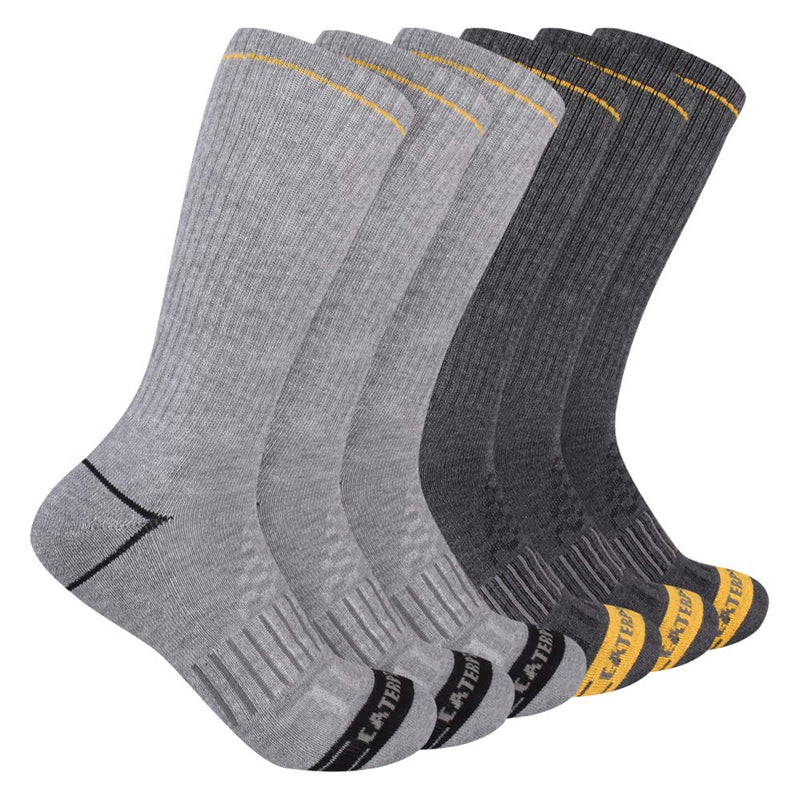 Caterpillar Men's Half Cushioned Crew Socks X-Large Light Grey/Heather Grey (6 Pack) - BeesActive Australia