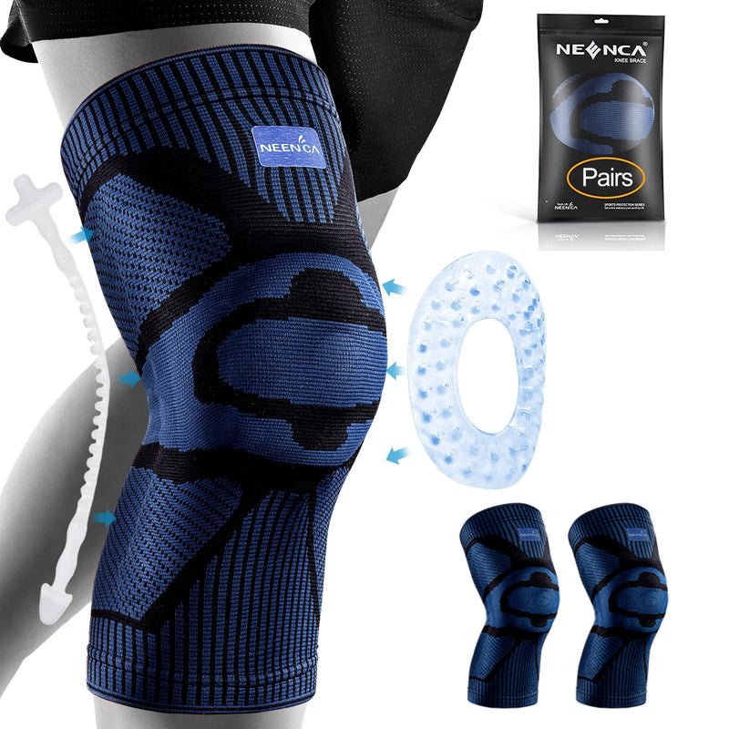 NEENCA [2 Pack] Knee Brace, Knee Compression Sleeve Support with Patella Gel Pad & Side Spring Stabilizers, Medical Grade Knee Protector for Running, Meniscus Tear, Arthritis, Joint Pain Relief, Sport Dark Blue (pack of 2) Large - BeesActive Australia