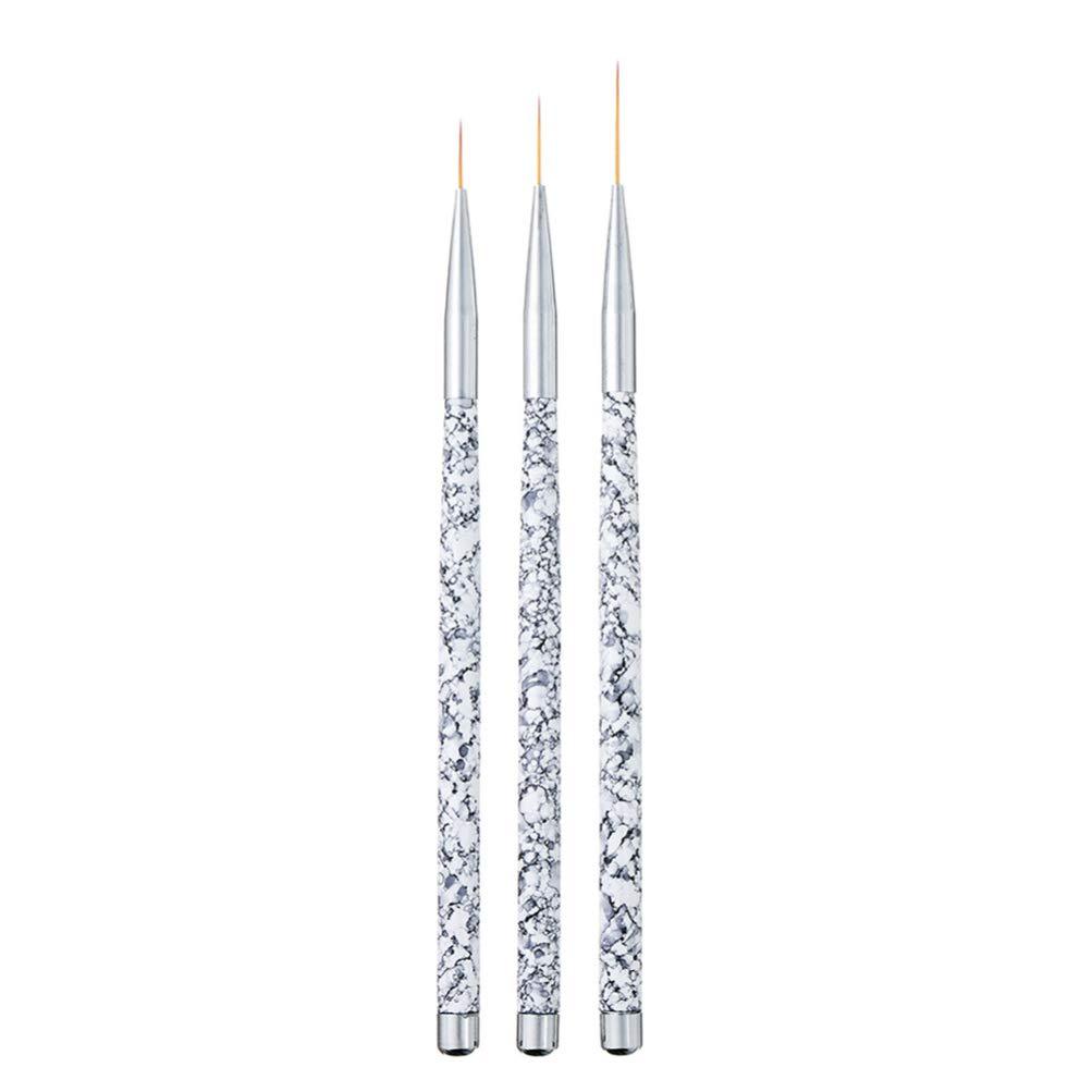 Lurrose 3PCS Nail Art Painting Brush Set,Marble Pattern Handle Fine Detail Paint Brush Set UV Gel Nail Liner Tool Nail Art Pens for Beauty Salon, 11/15/20mm - BeesActive Australia