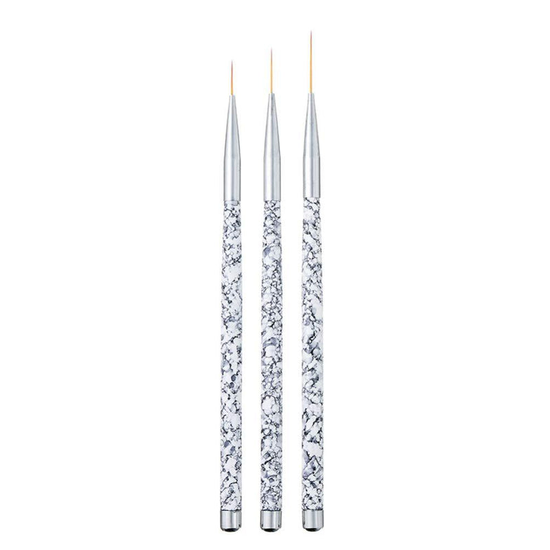 Lurrose 3PCS Nail Art Painting Brush Set,Marble Pattern Handle Fine Detail Paint Brush Set UV Gel Nail Liner Tool Nail Art Pens for Beauty Salon, 11/15/20mm - BeesActive Australia