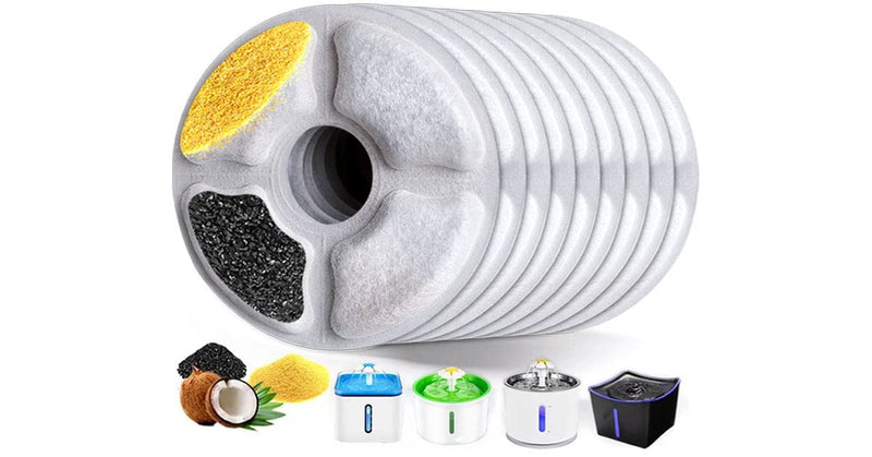 Cat Water Fountain Replacement Filter 4 9 16 Pack, BYEWIRE Pet Water Fountain Filter Replacement for Most Dog Cat Water Dispensers,Ion Exchange Resin and Activated Carbon Filters 9pcs-round - BeesActive Australia