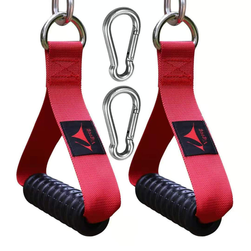 Vigoog Heavy Duty Gym Exercise Handles Attachment for Cable Machine,Resistance Band,Pulley System Home Fitness Workout Equipment, with Elastic Rubber Grip and 2 Large Carabiners Glory red - BeesActive Australia