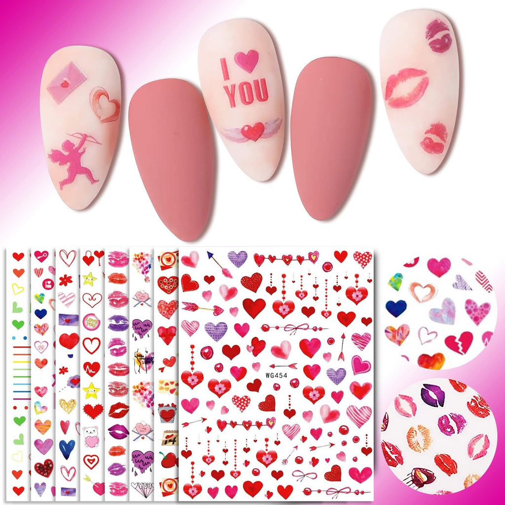 Over 800Pcs Valentine’s Day Nail Stickers - 8 Sheets Lips Hearts Nail Art Decals with Romantic Self-Adhesive Pattern Love Heart Bear Red Lip Design Nail Art Decor for Women Girls Kids Back Glue 2021 Latest Set - BeesActive Australia