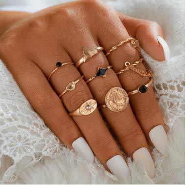 Sither 9 pack Snake Rings for Women Rings Set Knuckle Rings Gold Rings Vintage Crystal Rings Joint Knot Ring Sets for Teens Party Fesvital Jewelry Gift - BeesActive Australia