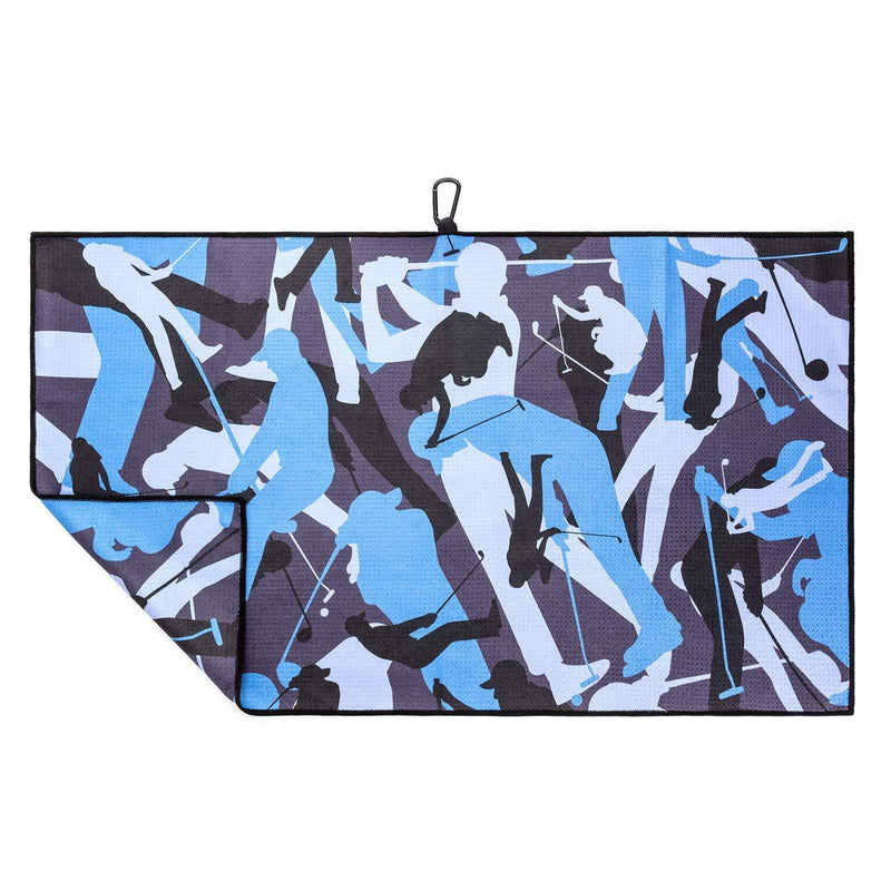 Funny Camo Golf Towel for Men - Sturdy Carabiner Clips to Bag - Absorbent Microfiber Fabric - Look Closer to See Graphic Golfers Hidden in The Camo (Blue) Blue - BeesActive Australia